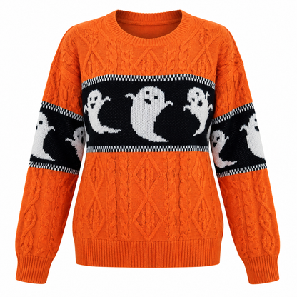 Dames Halloween Sweater met Ronde Hals, Spookprint en Lange Mouwen