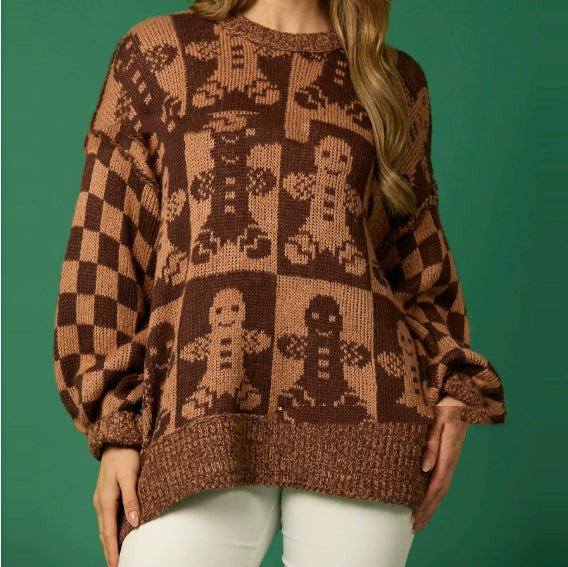 Dames Halloween Sweater Oversized met Geruit Patroon en Ronde Hals