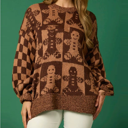 Dames Halloween Sweater Oversized met Geruit Patroon en Ronde Hals