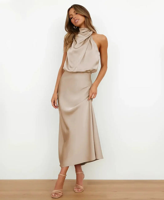 Dames Halter Midi Jurk Mouwloos