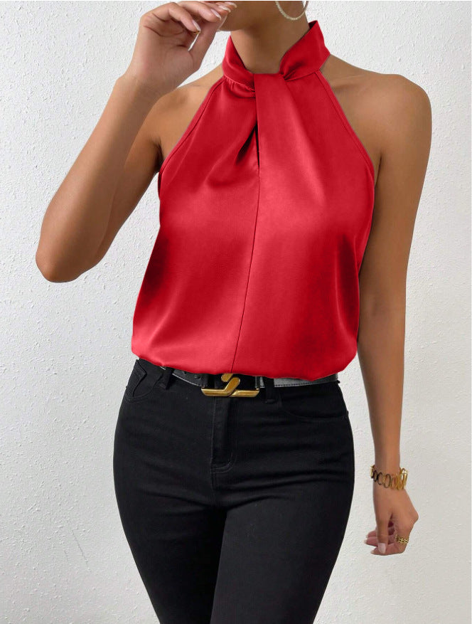 Dames Haltertop Mouwloos met Gedraaide Hals Rood