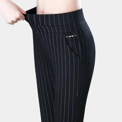 Dames Hoge Taille Broek met Stretch Zwart Gestreept