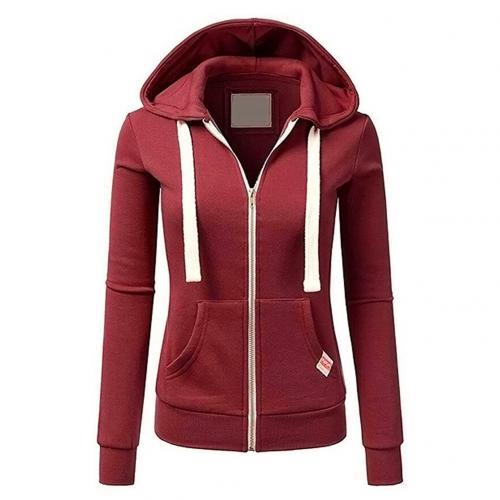 Dames Hoodie met Rits en Capuchon, Slim Fit en Lange Mouwen Rood