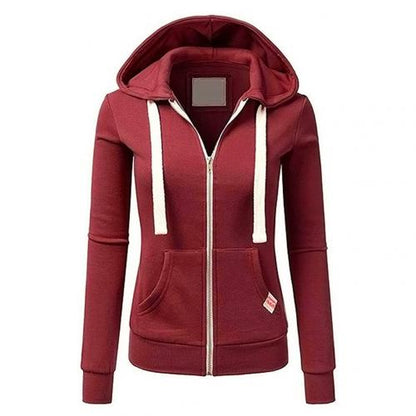Dames Hoodie met Rits en Capuchon, Slim Fit en Lange Mouwen Rood