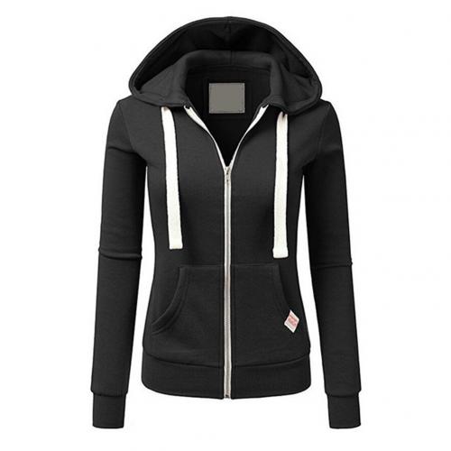 Dames Hoodie met Rits en Capuchon, Slim Fit en Lange Mouwen Zwart