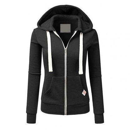 Dames Hoodie met Rits en Capuchon, Slim Fit en Lange Mouwen Zwart