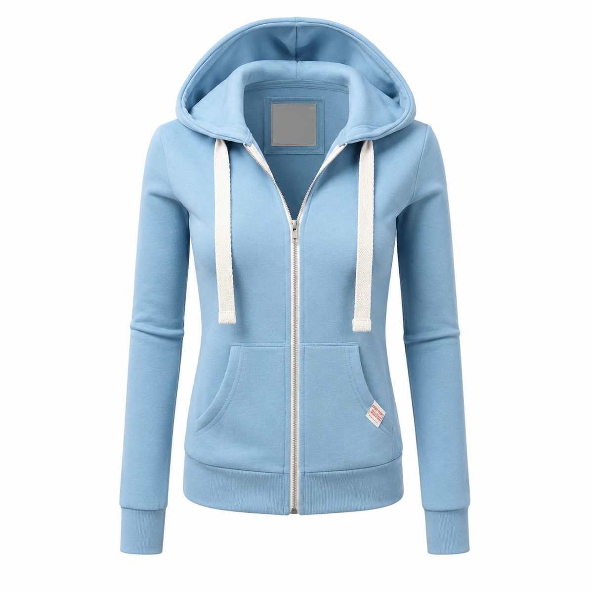 Dames Hoodie met Rits en Capuchon, Slim Fit en Lange Mouwen Lichtblauw