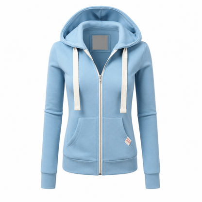 Dames Hoodie met Rits en Capuchon, Slim Fit en Lange Mouwen Lichtblauw