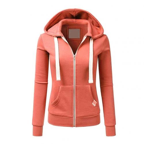 Dames Hoodie met Rits en Capuchon, Slim Fit en Lange Mouwen Oranje
