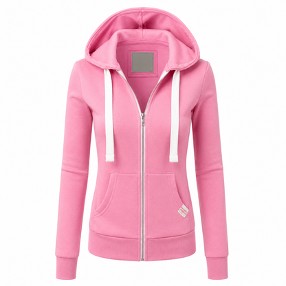 Dames Hoodie met Rits en Capuchon, Slim Fit en Lange Mouwen Roze