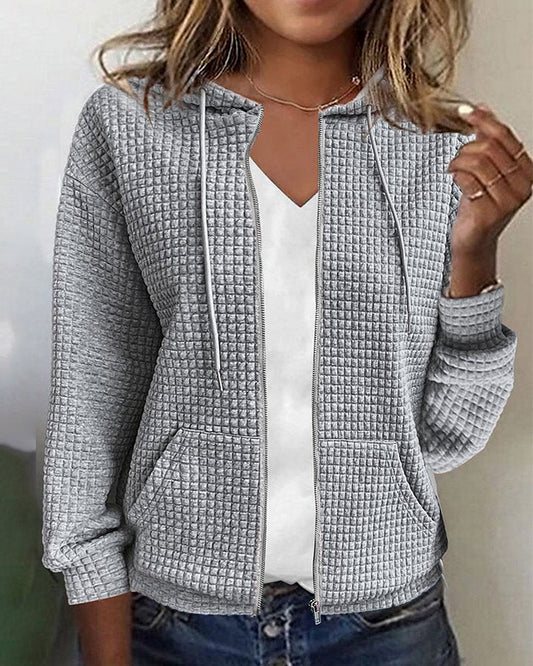 Dames Hoodie met Ritssluiting en Capuchon Lange Mouw Relaxed Fit Grijs