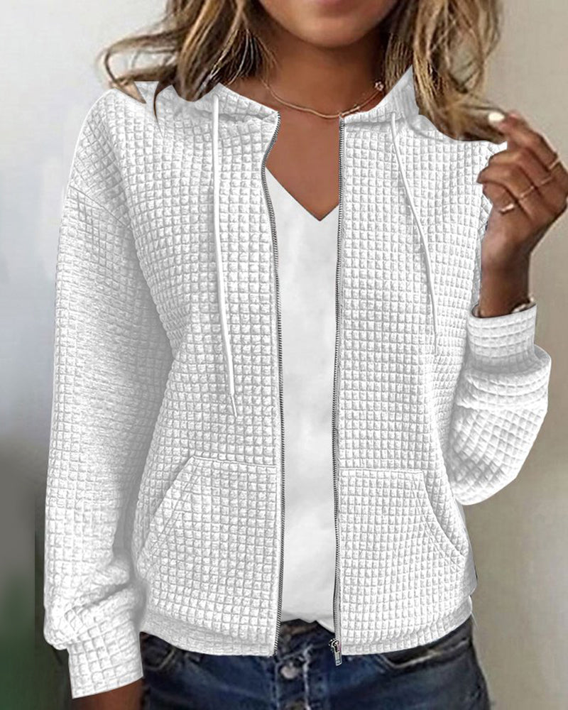 Dames Hoodie met Ritssluiting en Capuchon Lange Mouw Relaxed Fit Wit