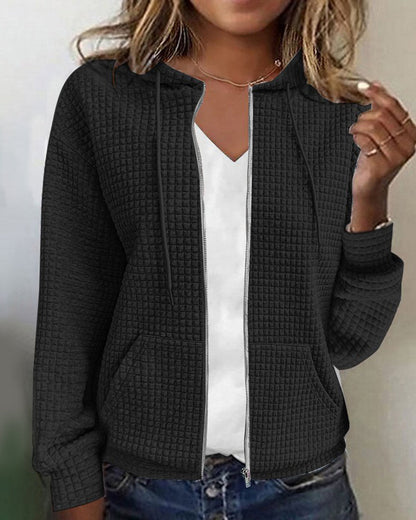 Dames Hoodie met Ritssluiting en Capuchon Lange Mouw Relaxed Fit Zwart