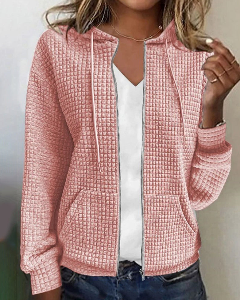 Dames Hoodie met Ritssluiting en Capuchon Lange Mouw Relaxed Fit Roze