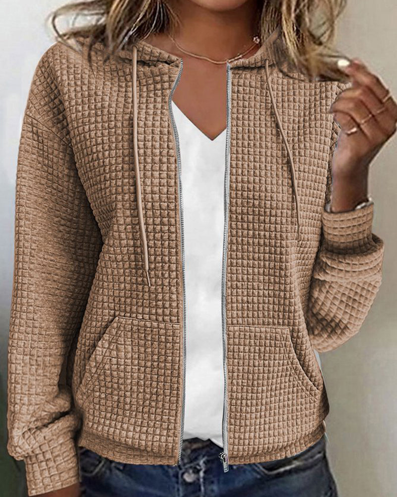 Dames Hoodie met Ritssluiting en Capuchon Lange Mouw Relaxed Fit Khaki