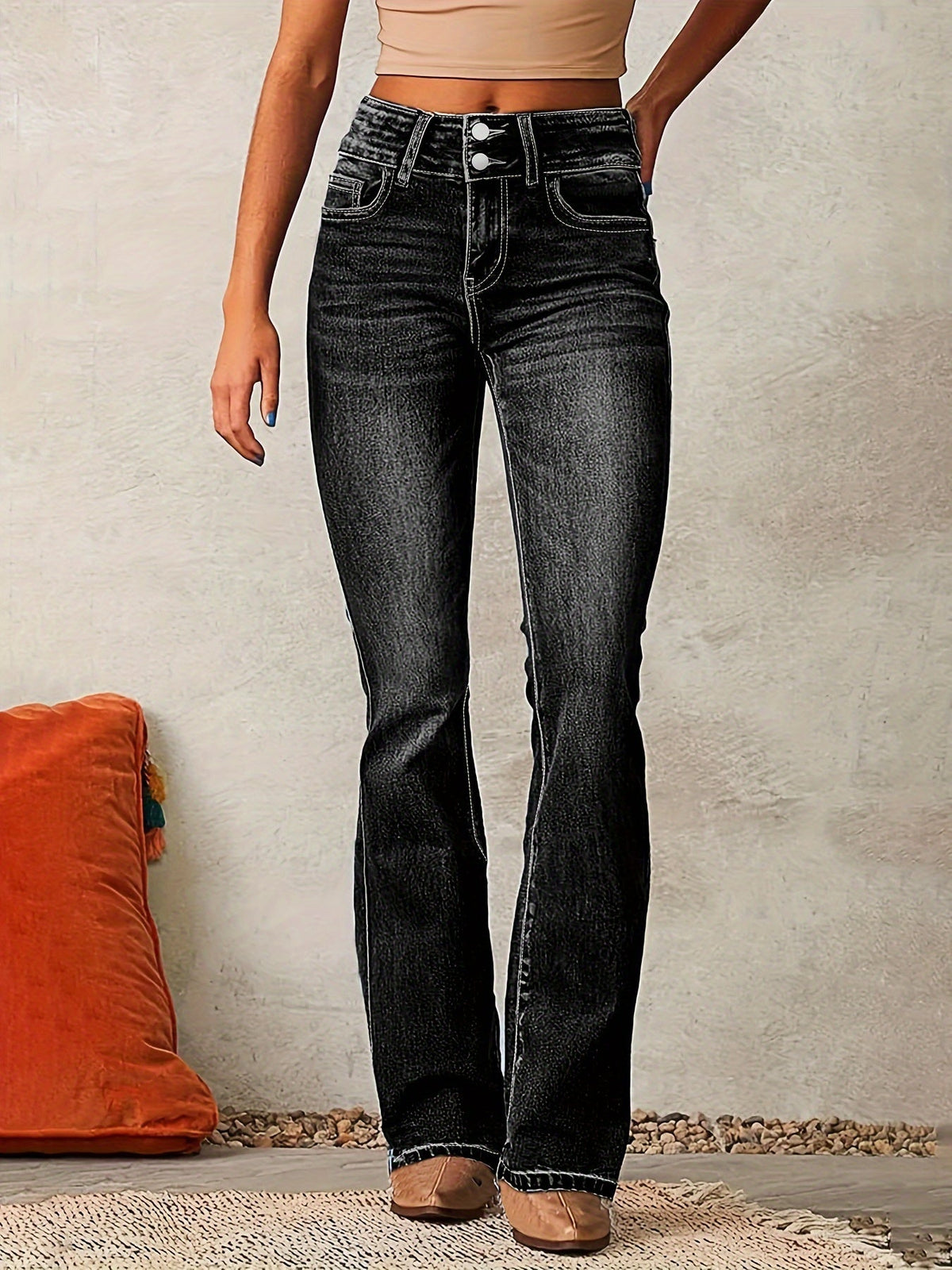Dames Jeans High Waist met Flared Pijpen Zwart