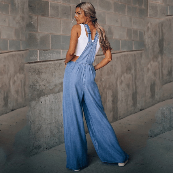 Dames Jeans Jumpsuit met Bretels en Wijde Pijpen