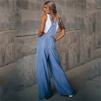 Dames Jeans Jumpsuit met Bretels en Wijde Pijpen