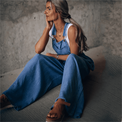 Dames Jeans Jumpsuit met Bretels en Wijde Pijpen