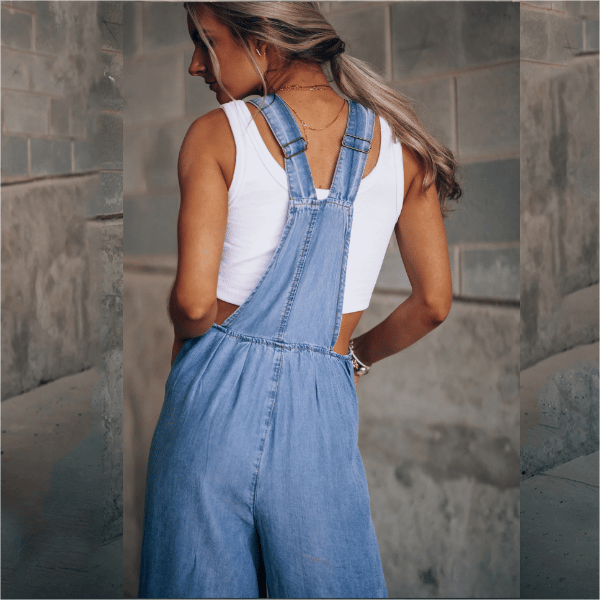Dames Jeans Jumpsuit met Bretels en Wijde Pijpen