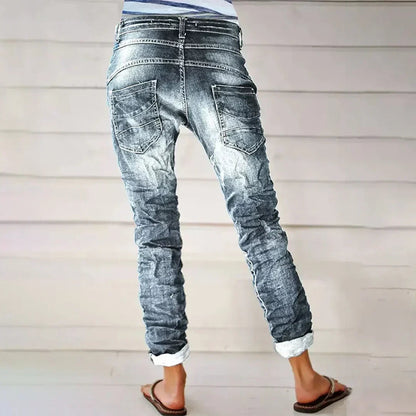 Dames Jeans met Knoopsluiting en Opgerolde Pijpen
