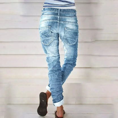 Dames Jeans met Knoopsluiting en Opgerolde Pijpen