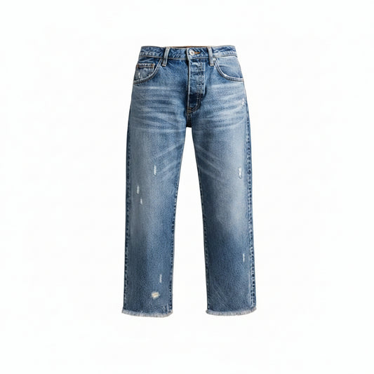 Dames Jeans Straight Fit met Destroyed Details en Gerafelde Zoom