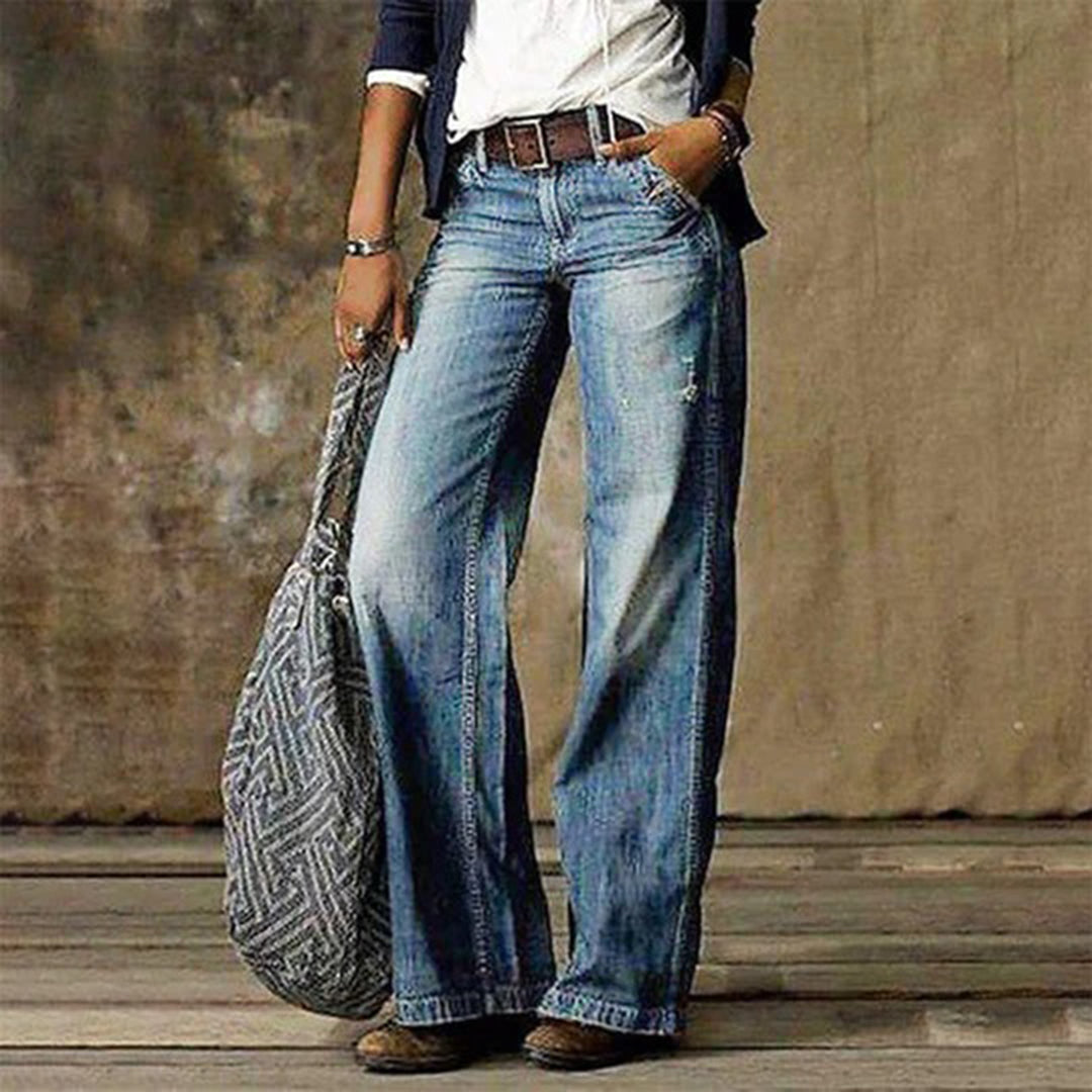 Dames Jeans Wide Leg met Vintage Wassing en Hoge Taille