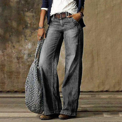 Dames Jeans Wide Leg met Vintage Wassing en Hoge Taille