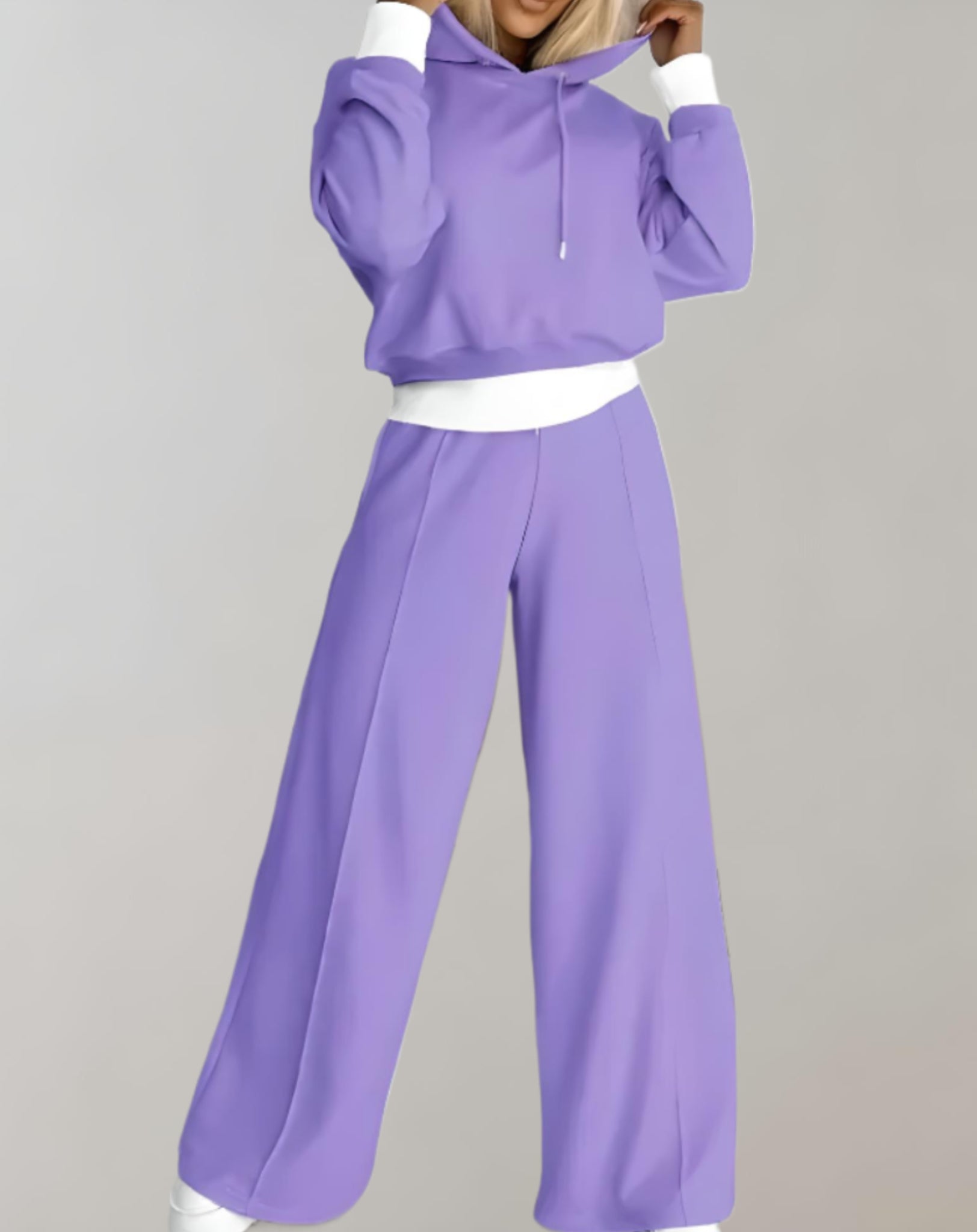 Dames Joggingpak met Crop Hoodie en Wide Leg Broek Paars
