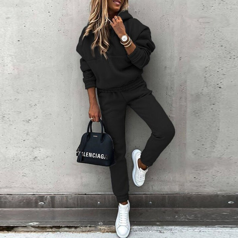 Dames Joggingpak met Hoodie en Elastische Taille Oversized Fit Zwart