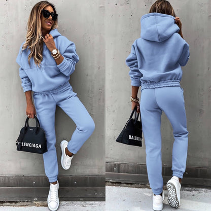 Dames Joggingpak met Hoodie en Elastische Taille Oversized Fit Blauw