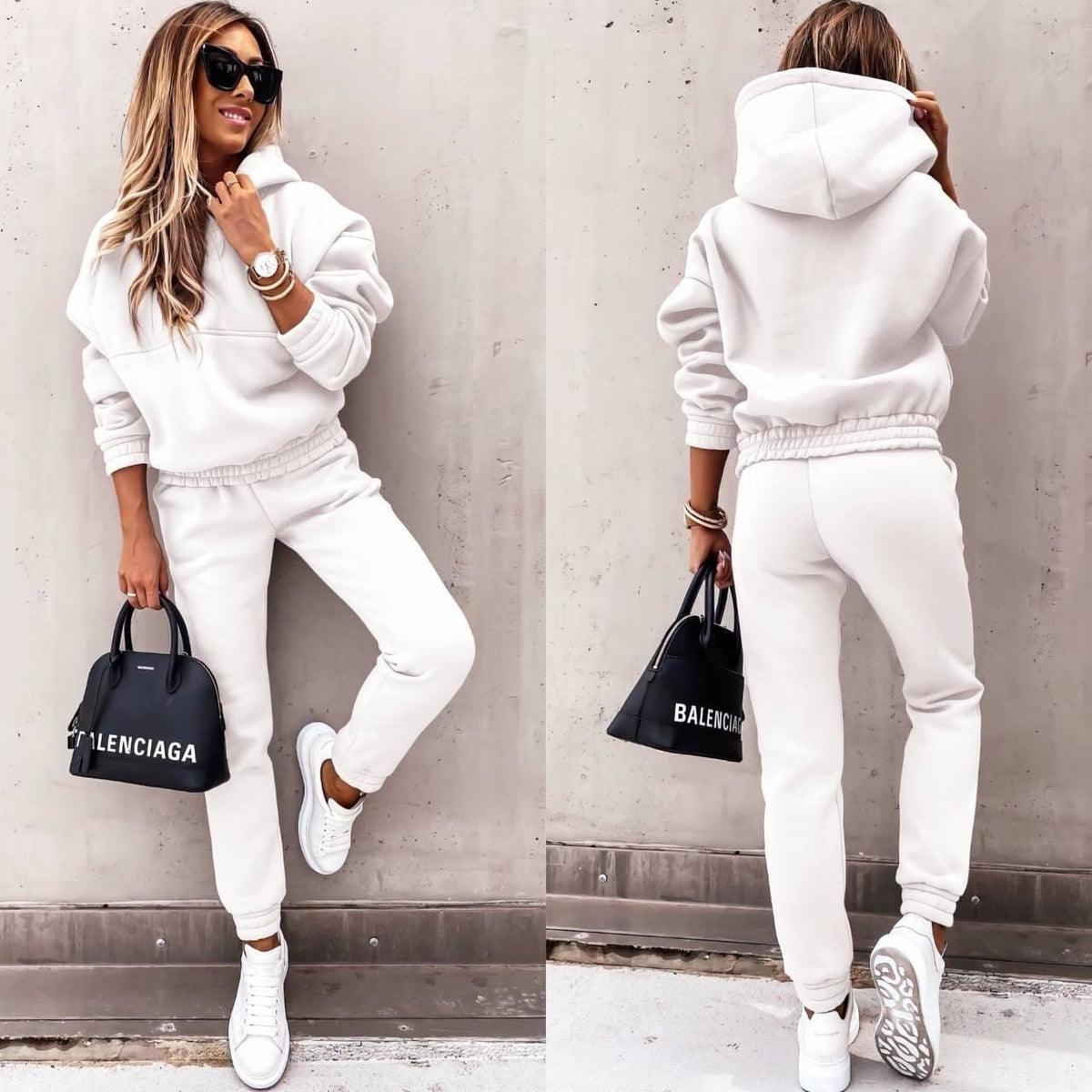Dames Joggingpak met Hoodie en Elastische Taille Oversized Fit Wit