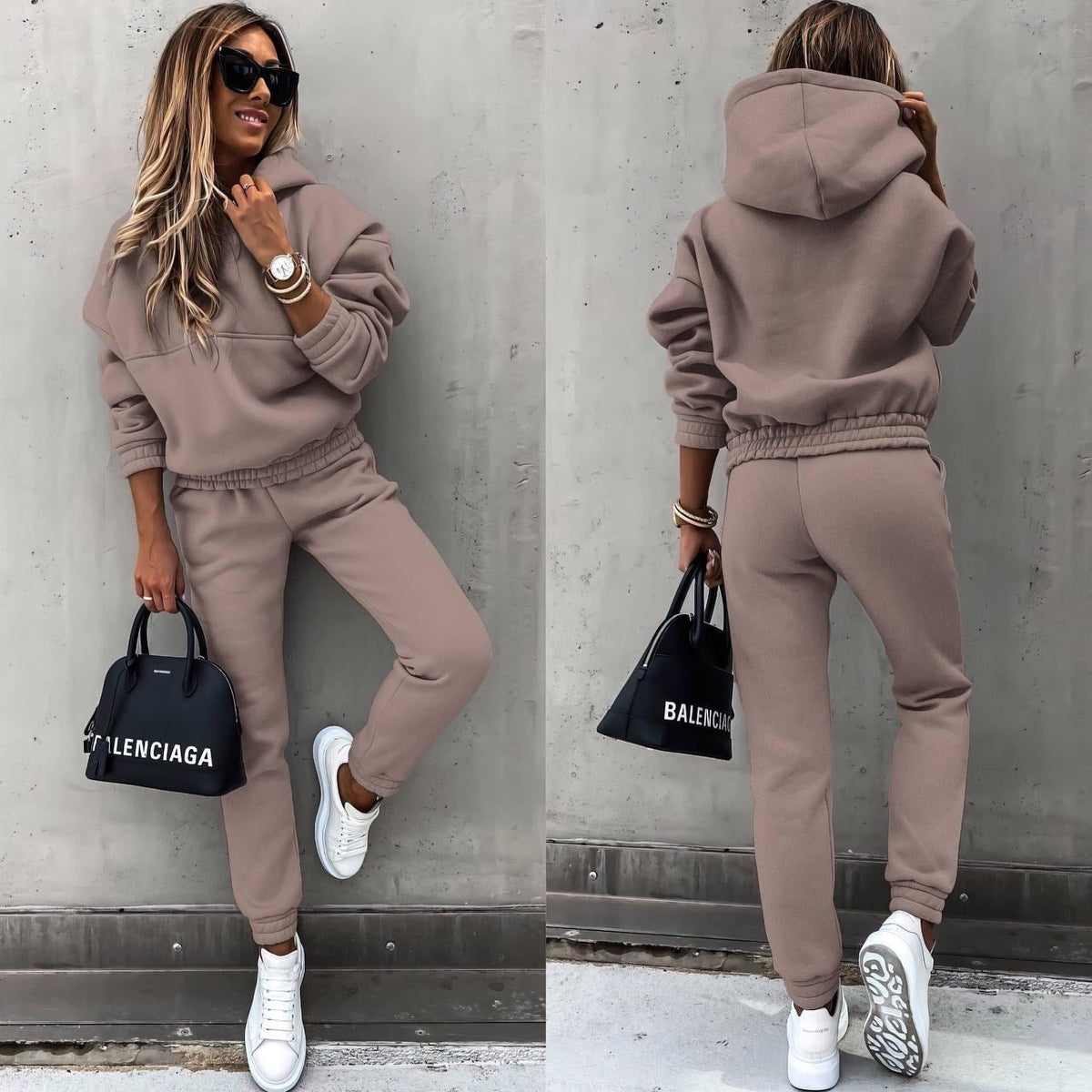 Dames Joggingpak met Hoodie en Elastische Taille Oversized Fit Kaki