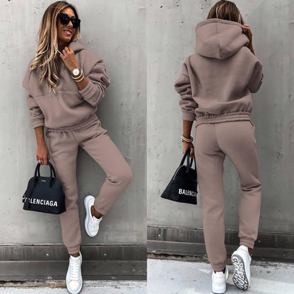 Dames Joggingpak met Hoodie en Elastische Taille Oversized Fit Kaki