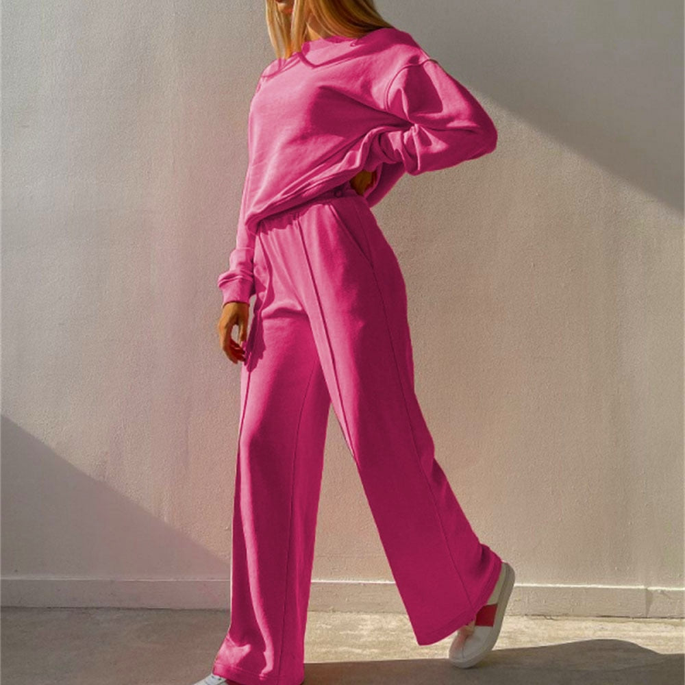 Dames Joggingpak met Oversized Sweater en Wide Leg Broek Roze