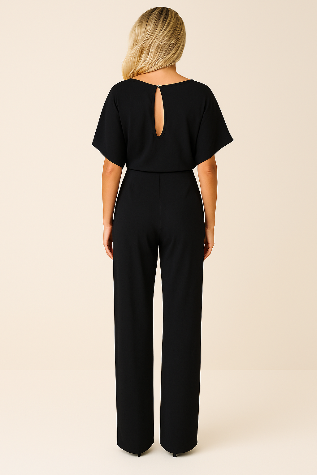 Dames Jumpsuit Korte Mouw met Ronde Hals en Strikceintuur
