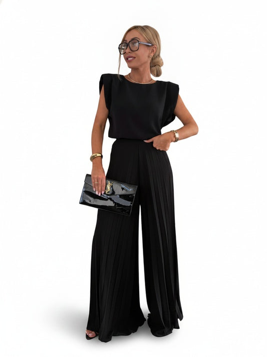 Dames Jumpsuit Mouwloos met Geplooide Broek en Ronde Hals
