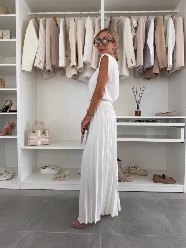 Dames Jumpsuit Mouwloos met Geplooide Broek en Ronde Hals