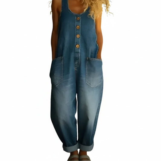 Dames Jumpsuit Mouwloos met Knoopsluiting en Zakken