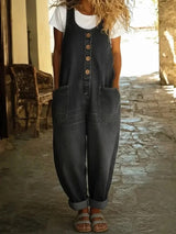 Dames Jumpsuit Mouwloos met Knoopsluiting en Zakken