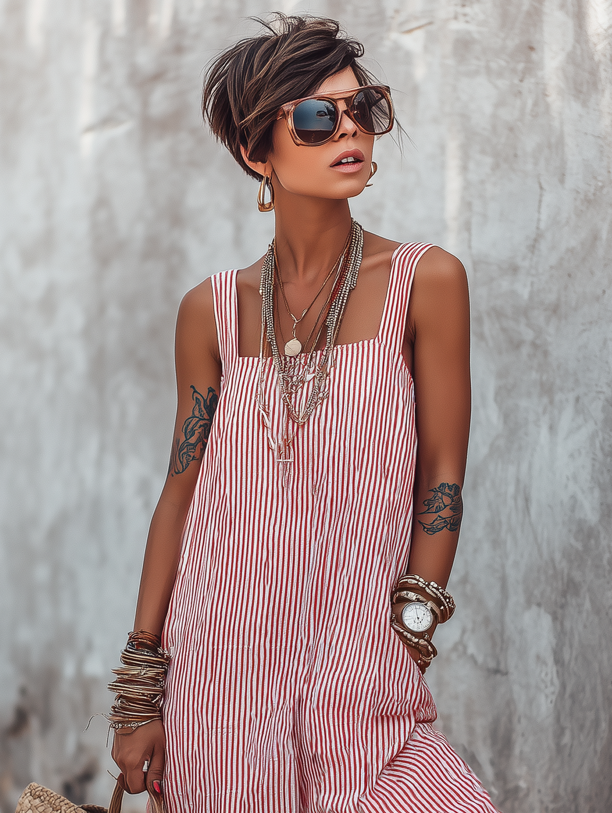 Dames Jumpsuit Mouwloos met Vierkante Hals en Wijde Pijp Streepprint