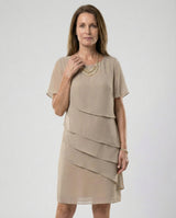 Dames Jurk Knielang met Korte Mouwen en Laagjesdesign