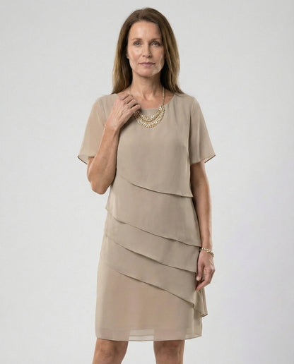 Dames Jurk Knielang met Korte Mouwen en Laagjesdesign