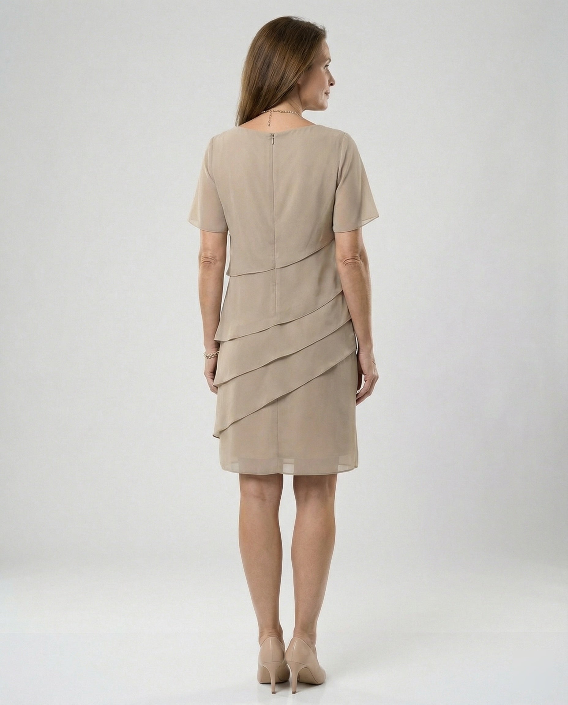 Dames Jurk Knielang met Korte Mouwen en Laagjesdesign