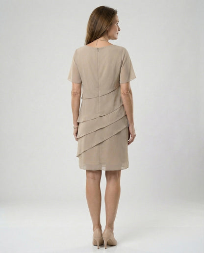 Dames Jurk Knielang met Korte Mouwen en Laagjesdesign