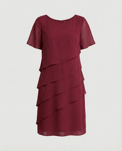 Dames Jurk Knielang met Korte Mouwen en Laagjesdesign