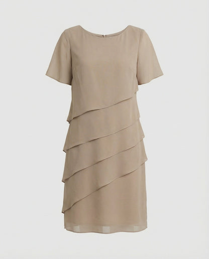 Dames Jurk Knielang met Korte Mouwen en Laagjesdesign