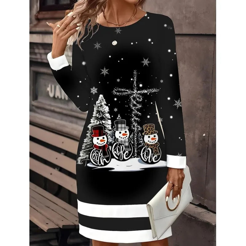Dames Kerstjurk met Lange Mouwen en Ronde Hals