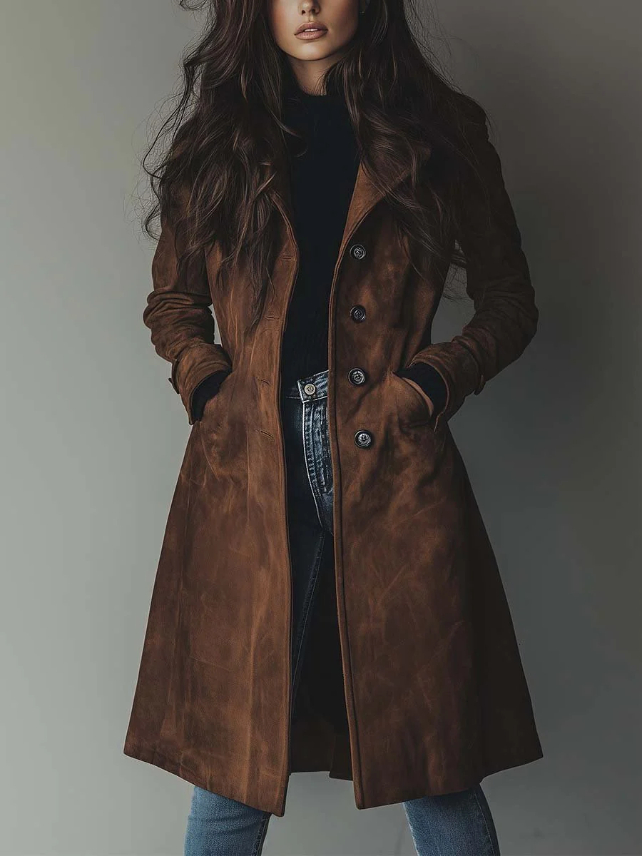 Dames Klassieke Trenchcoat in Vintage Look met Knoopsluiting Bruin